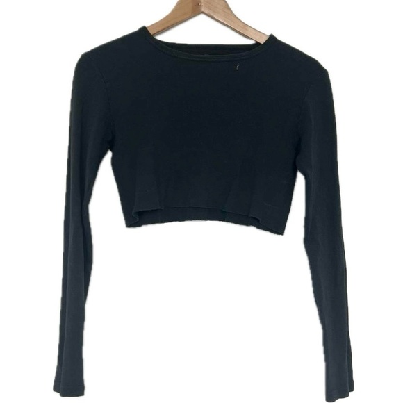 Brandy Melville Hailie Basic Long Sleeve Crop Top Dusty Black 100% cotton - Picture 3 of 5